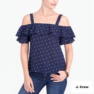 J Crew Polka Dot Cold Shoulder Blouse